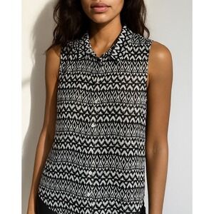 H&M Sleeveless Blouse Diamond Print Casual Top Coastal Travel Geometric Size‎ 6